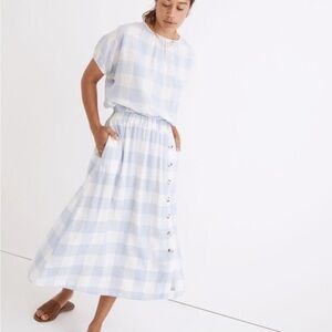 Madewell Linen-Blend Michele Bubble Top in Gingham Check